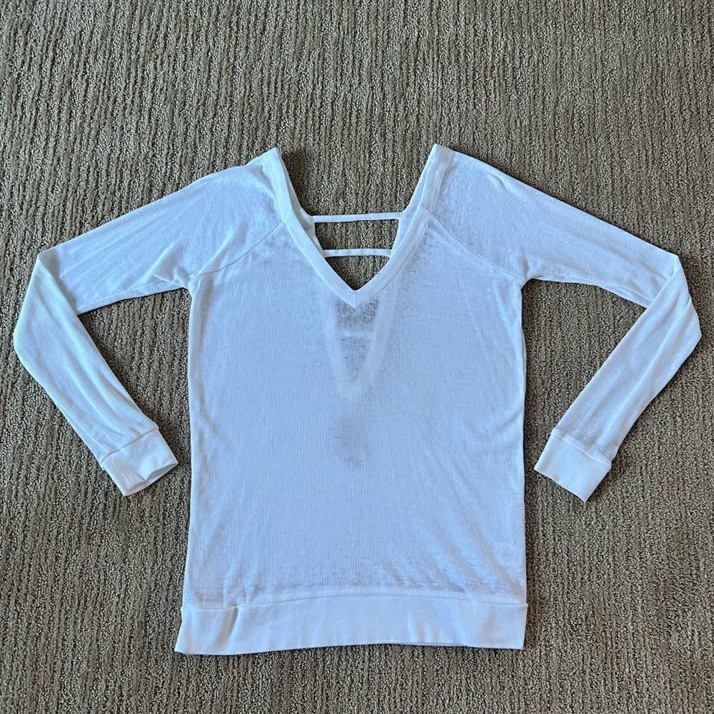 Chaser White Ribbed Long Sleeve Tshirt